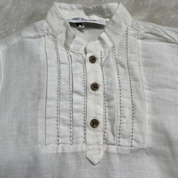 Pili Carrera Kid's White 1/2 Button Down Long Sleeve Linen Cotton Shirt Size 5 - Picture 2 of 9